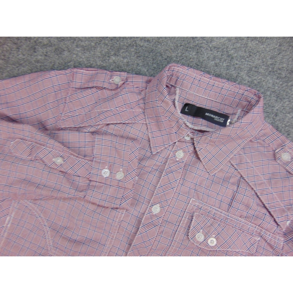 Monarchy Collection Shirt Mens Large Red Plaid Graphic Back Y2K Cyber Streetwear